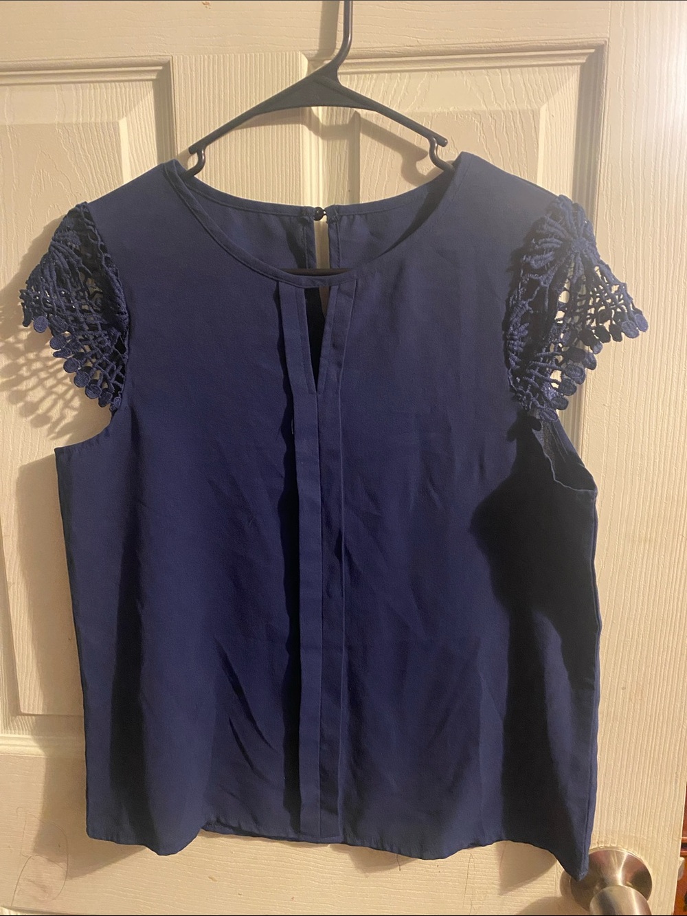 Lace Sleeve Navy Women’s Blouse